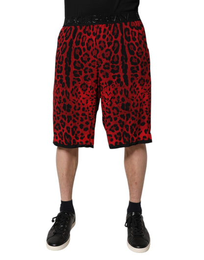 Red Leopard Print Viscose Bermuda Shorts