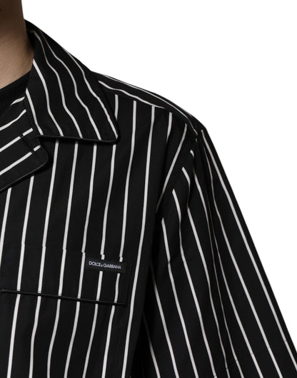 Black White Stripes Cotton Men Pajama Set Sleepwear