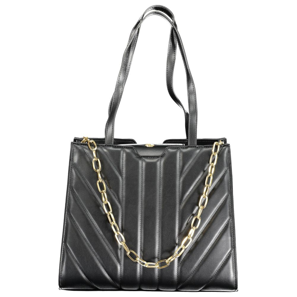 Black Polyurethane Women Handbag
