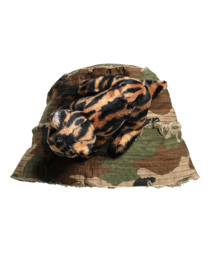 Multicolor Leopard Embellish Wide Brim Bucket Hat