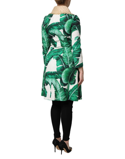 Multicolor Leaf Print Embellished Trenchcoat Jacket
