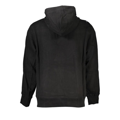 Black Cotton Men Sweater with Hood and Pockets