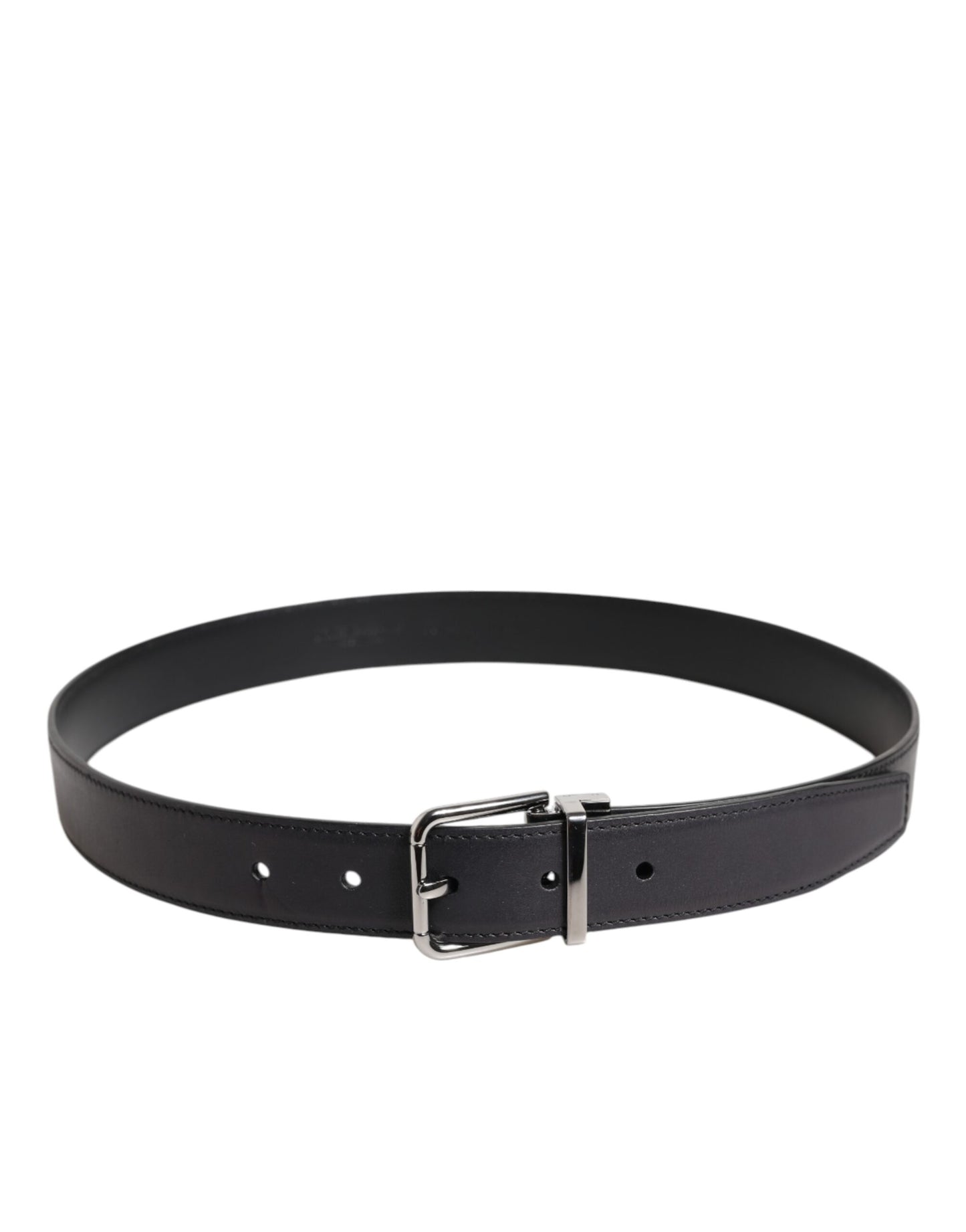 Black Classic Calf Leather Silver Buckle Belt
