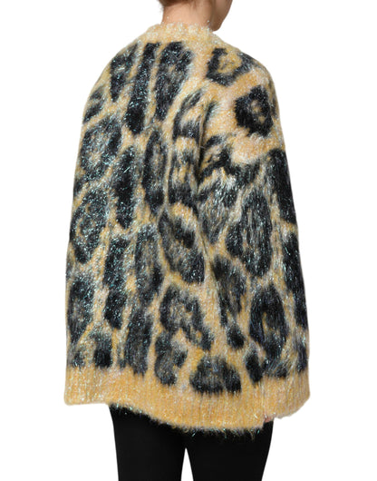Multicolor Leopard Mohair Crew Neck Sweater