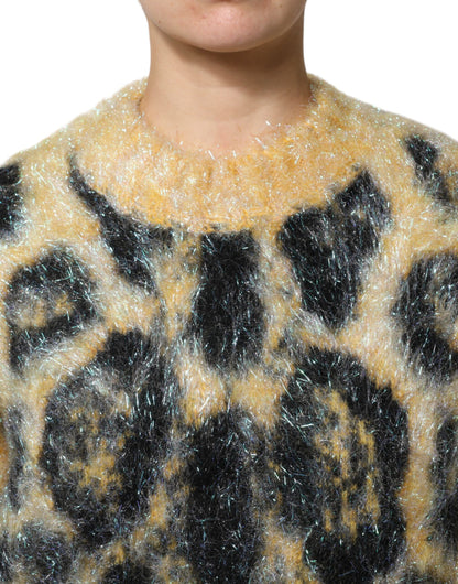 Multicolor Leopard Mohair Crew Neck Sweater