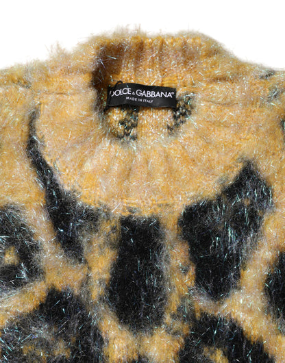 Multicolor Leopard Mohair Crew Neck Sweater