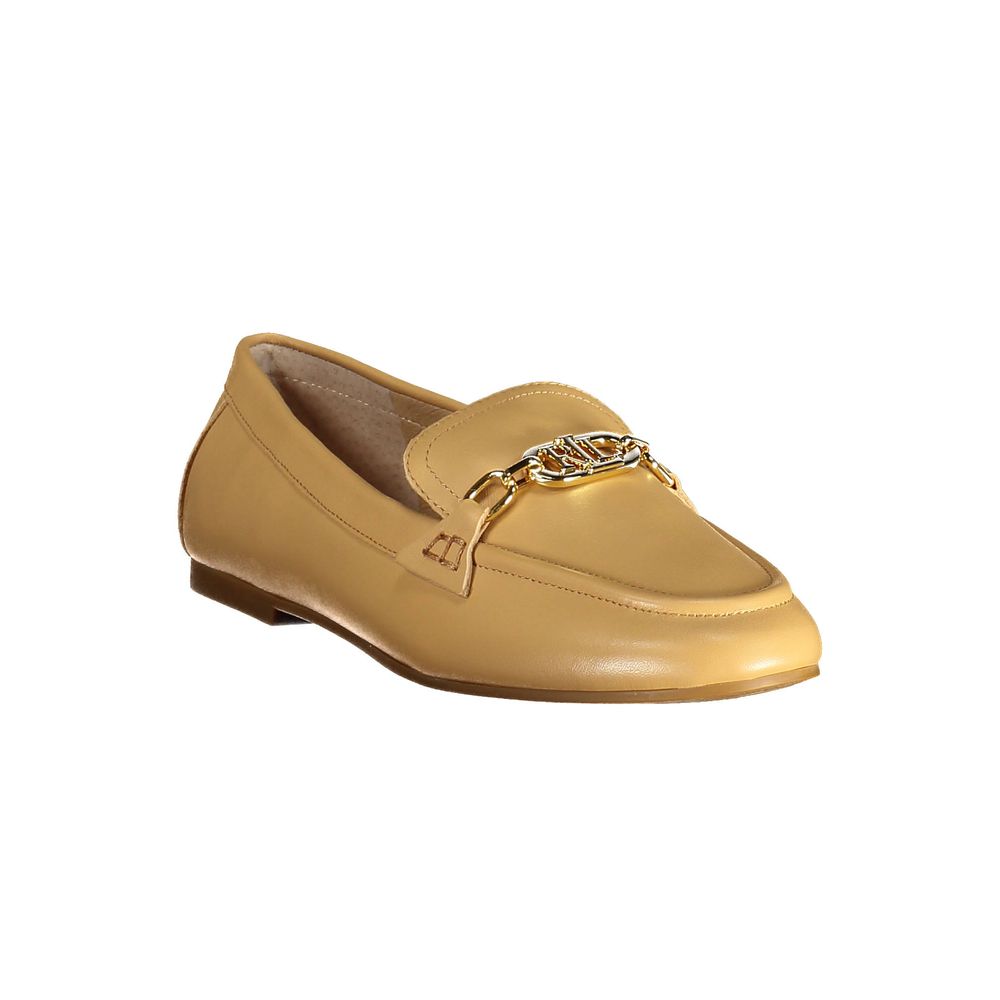 Beige Leather Women Flat Shoe
