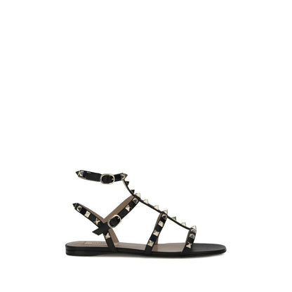 Black Calf Leather Bos Taurus Flat Sandals