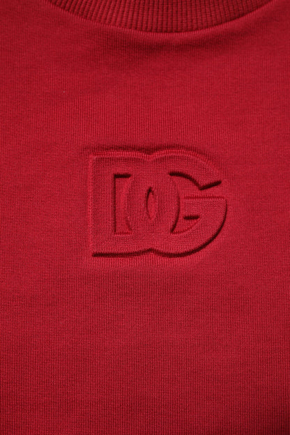 Red Embossed Logo Cotton Crew Neck Sweater