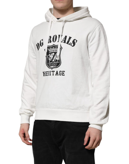 White Cotton DG ROYAL Print Hooded Sweater