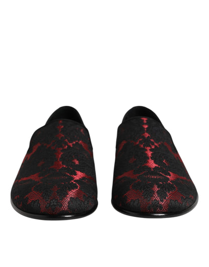 Red Black Jacquard Slip On Loafers Shoes