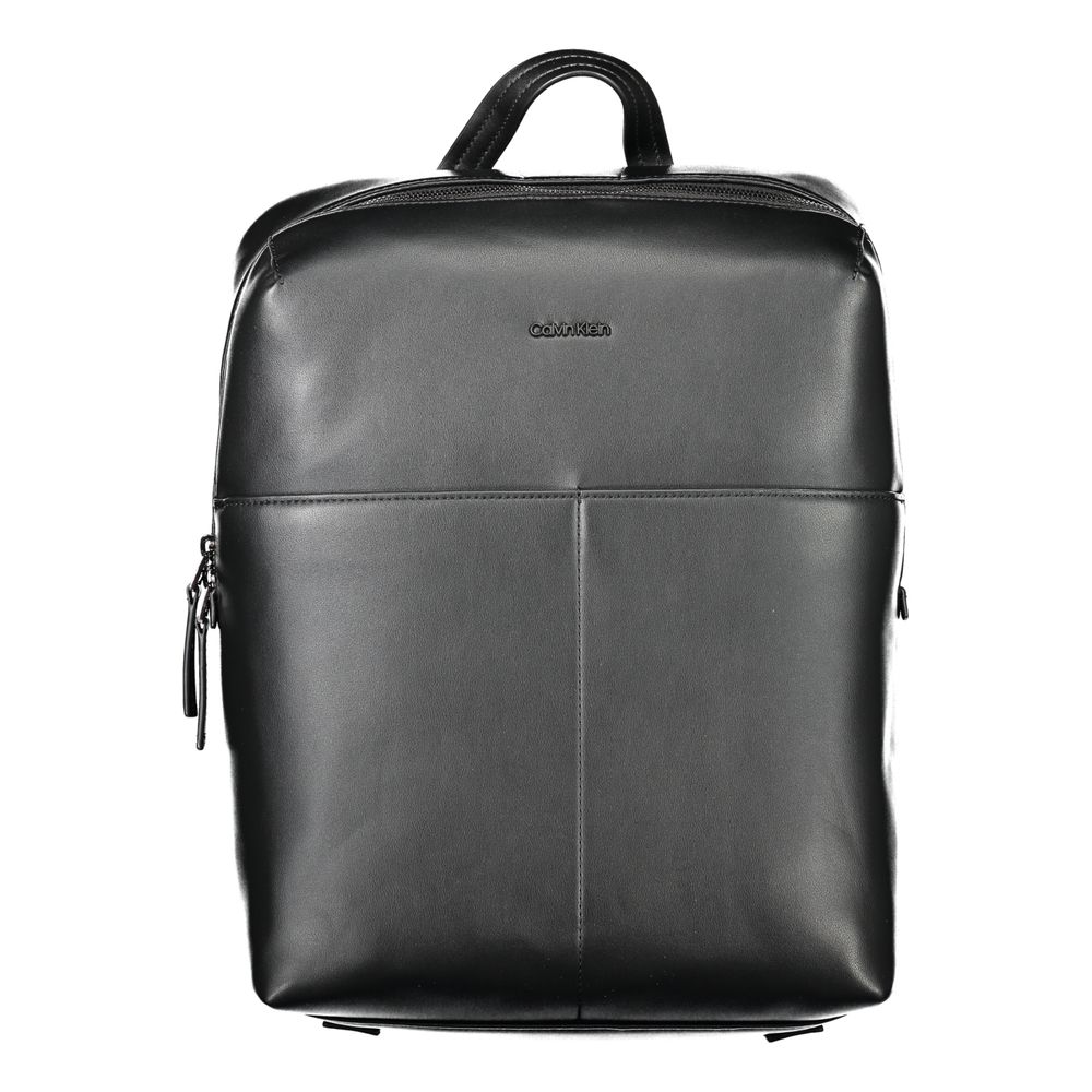 Black Polyurethane Men Backpack