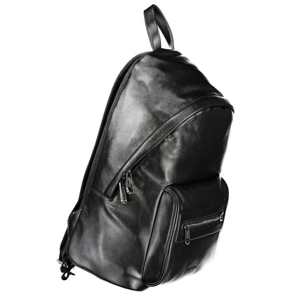 Black Polyester Men Backpack