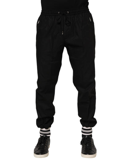 Black Cotton Logo Tape Men Jogger Pants