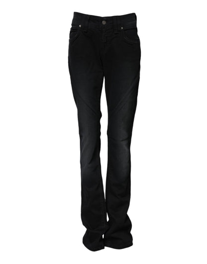 Black Cotton Mid Waist Tapered Denim Jeans