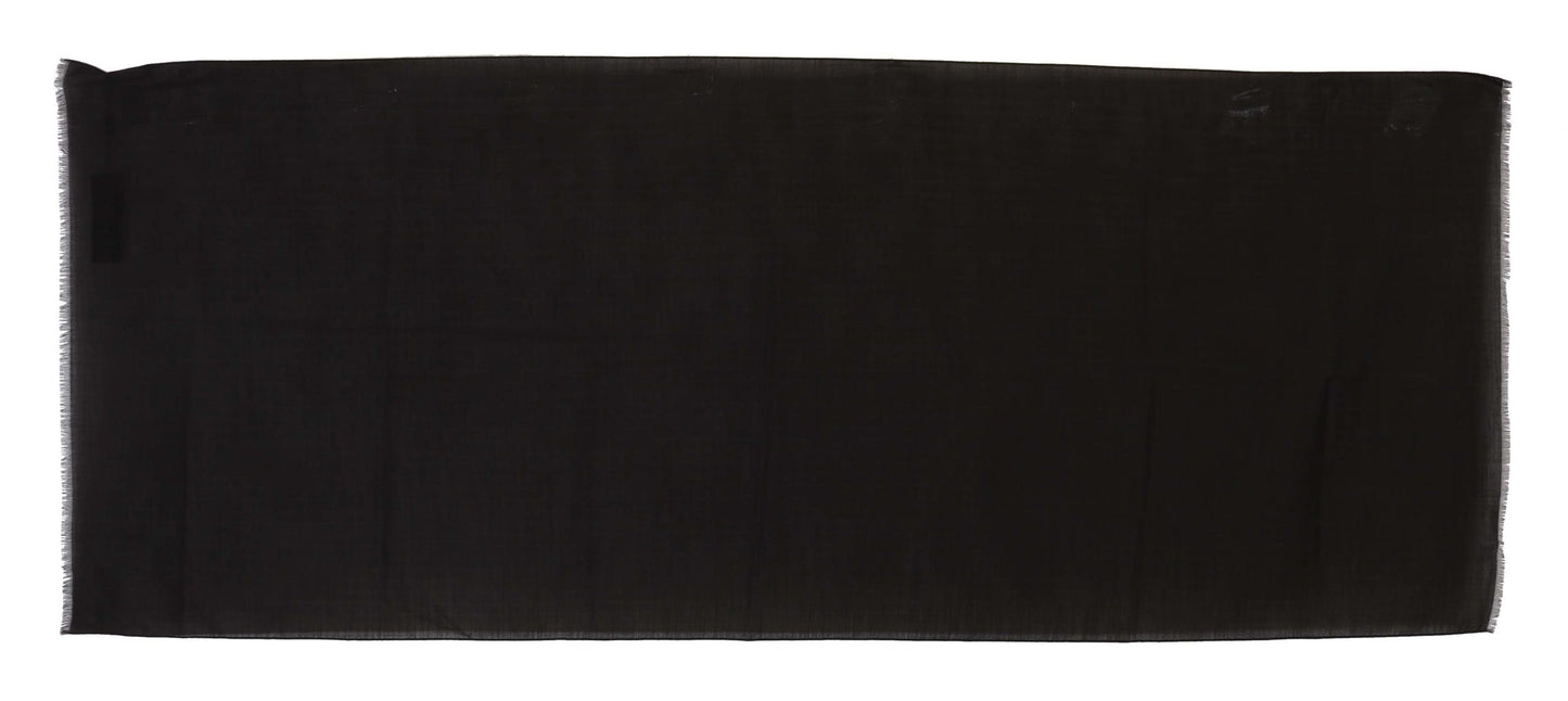 Dark Gray Virgin Wool Striped Pattern Wrap Scarf