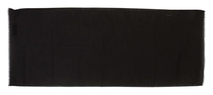 Dark Gray Virgin Wool Striped Pattern Wrap Scarf