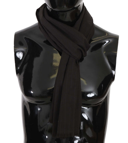 Dark Gray Virgin Wool Striped Pattern Wrap Scarf