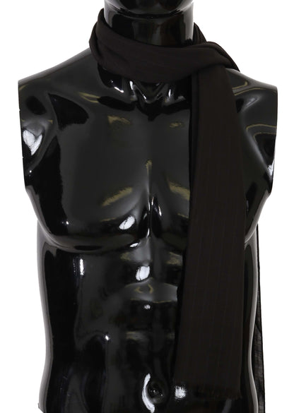 Dark Gray Virgin Wool Striped Pattern Wrap Scarf