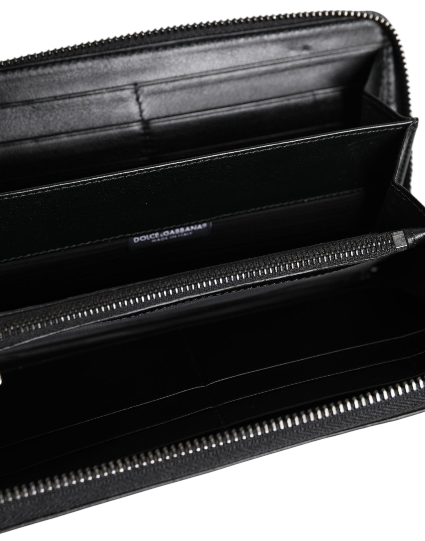 Black Leather Logo Plaque Zip Around Continental Wallet