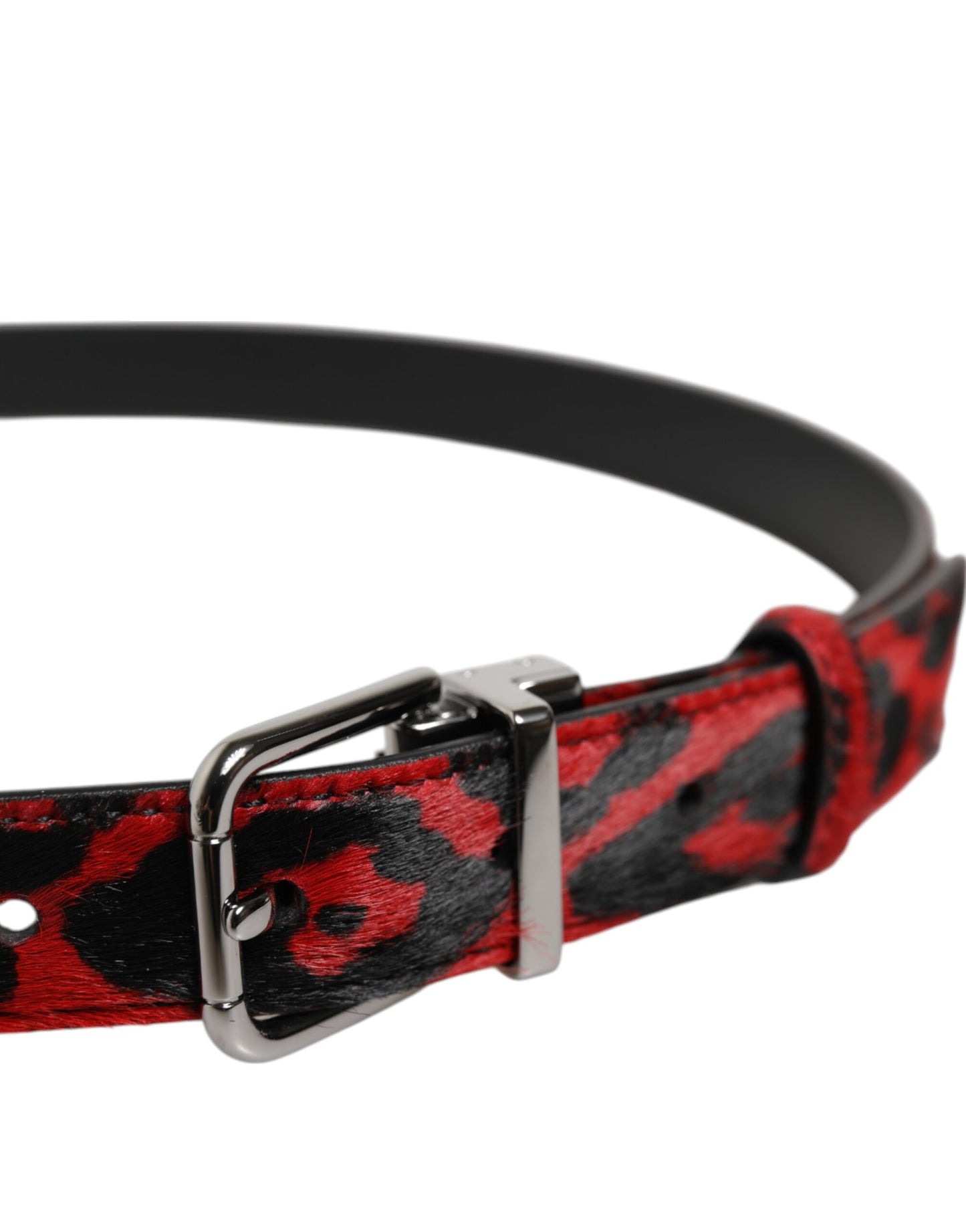 Black Red Leopard Silver Metal Buckle Belt