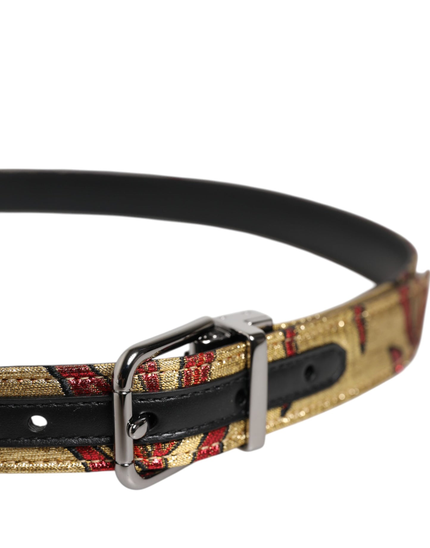 Gold Floral Jacquard Silver Metal Buckle Belt