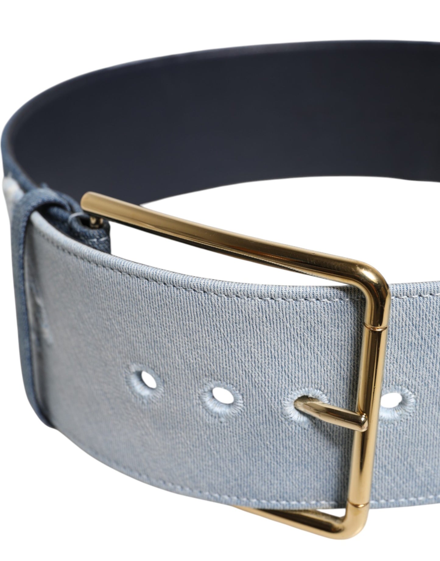 Two Tone Blue Denim Gold Metal Buckle Belt