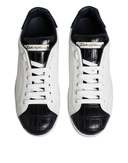 White Black Leather Portofino Sneaker Shoes
