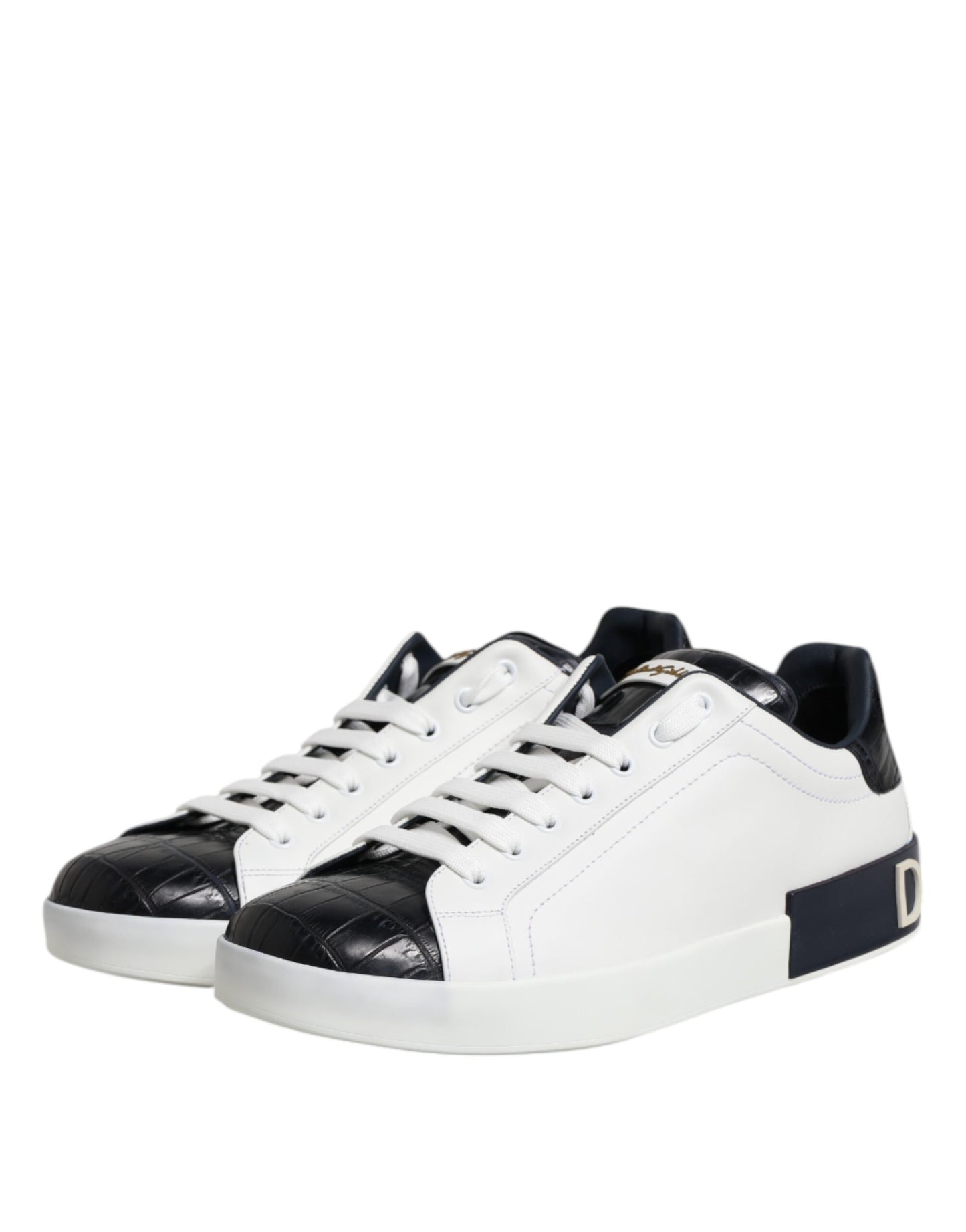 White Black Leather Portofino Sneaker Shoes