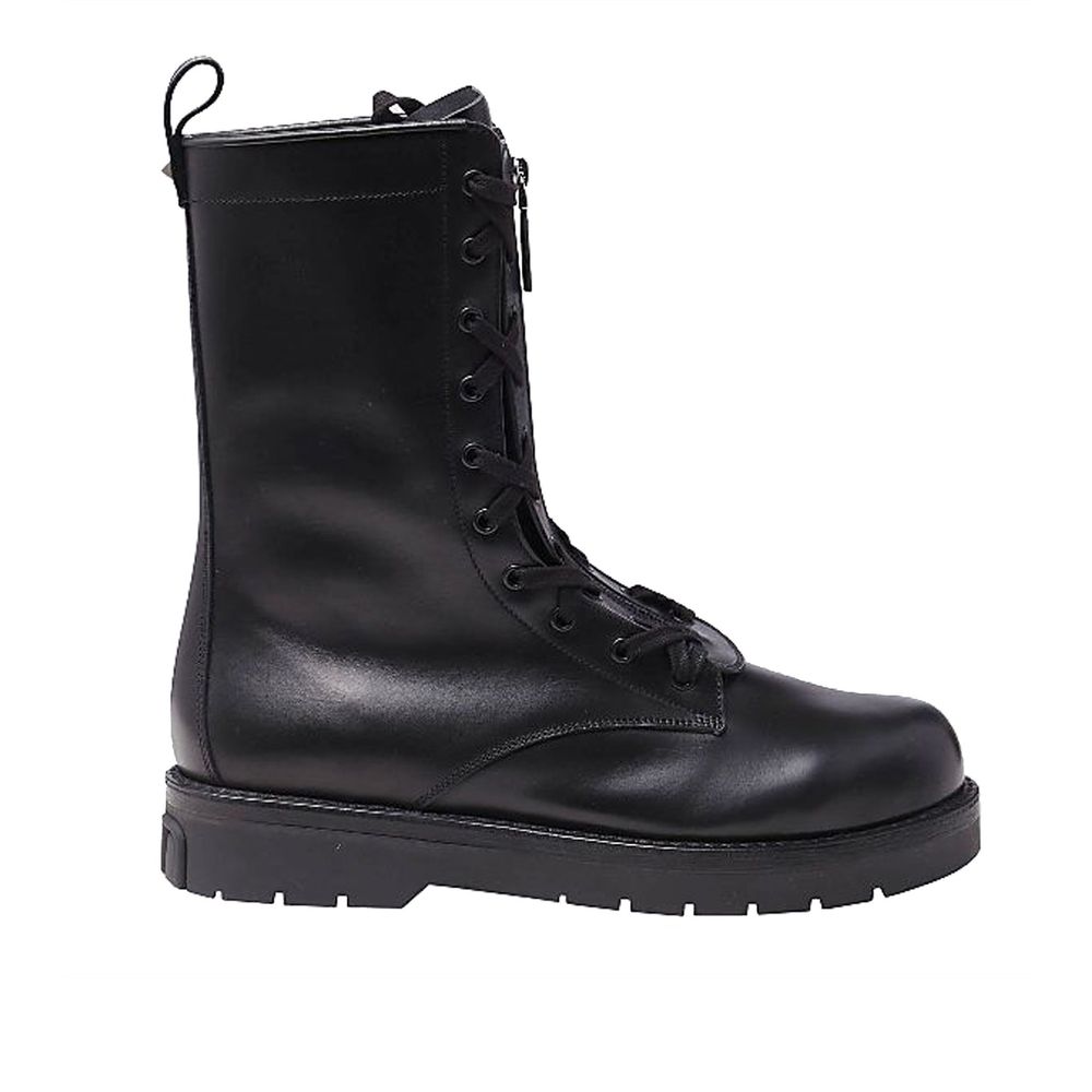 Black Calfskin Lace-Up Boots