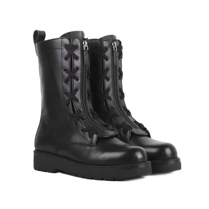 Black Calfskin Lace-Up Boots