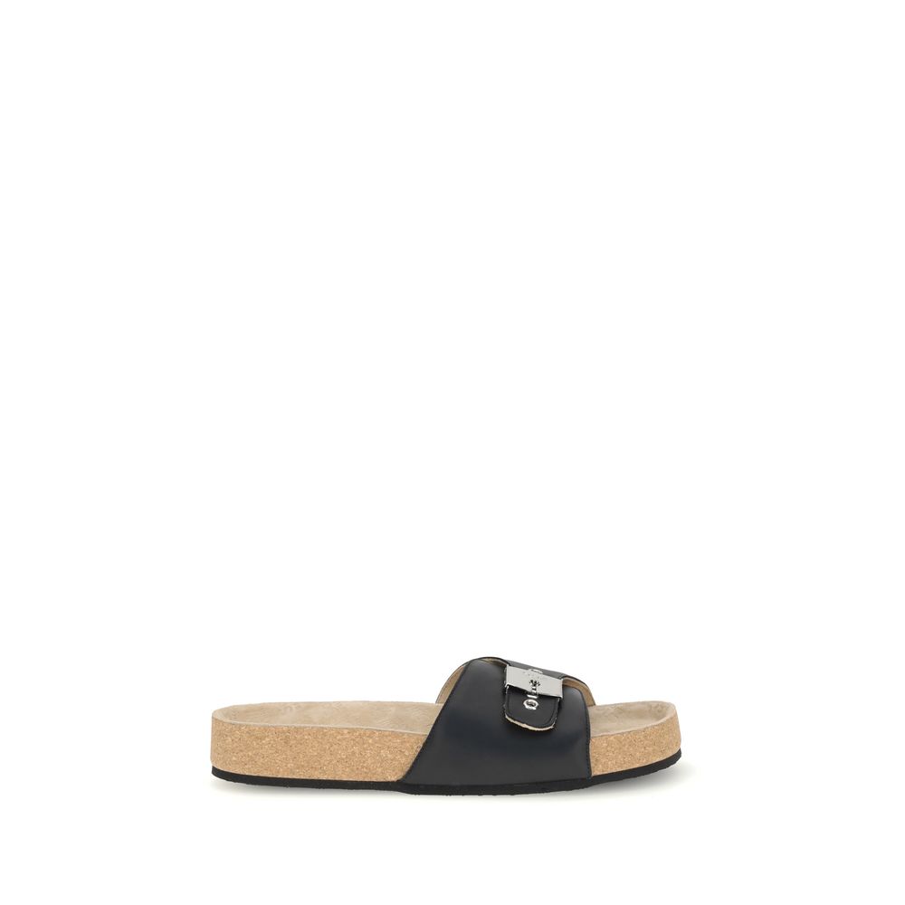 Black Calf Leather Bos Taurus Flat Sandals