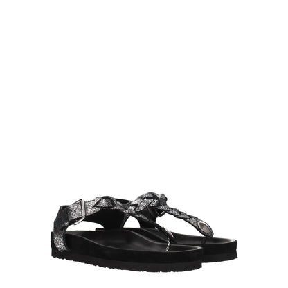 Black Leather Flip-Flop Sandals
