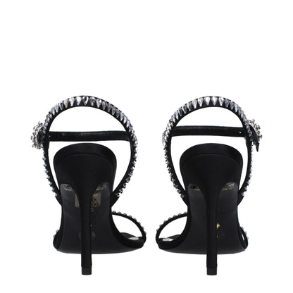 Black Satin Stiletto Heel Sandals