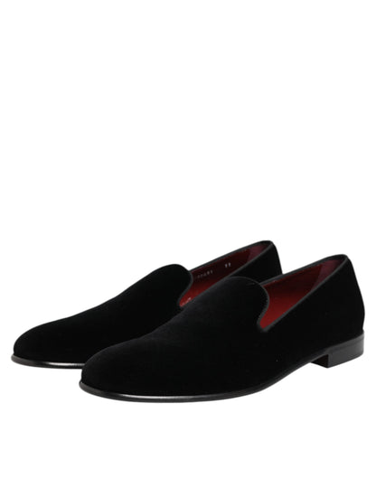Black Velvet Slip On Loafers Men Formal Shoes