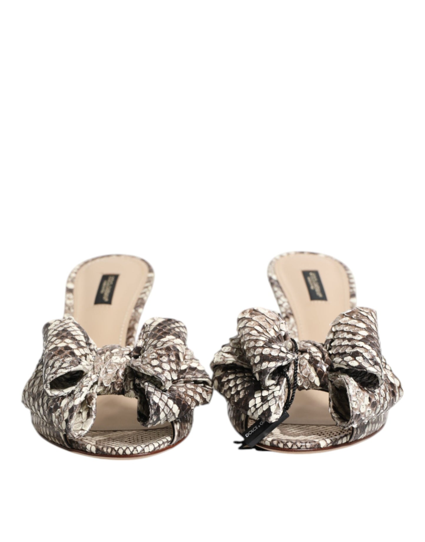 Multicolor Keira Bow Leather Peep Toe Mules Shoes