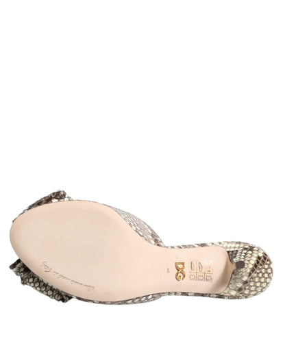 Multicolor Keira Bow Leather Peep Toe Mules Shoes