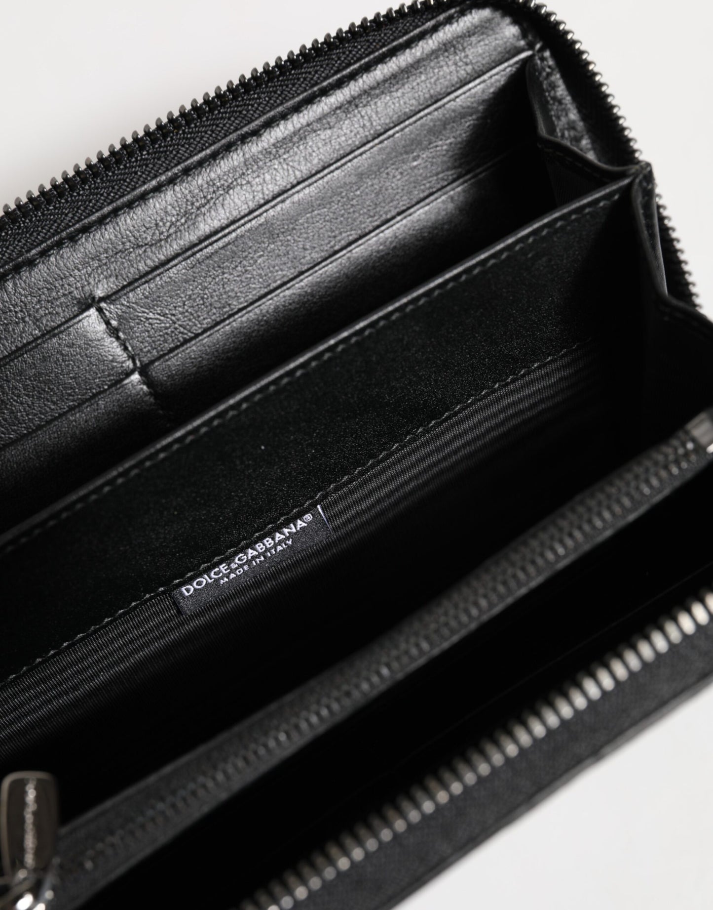 Black Leather Logo Plaque Zip Around Continental Wallet
