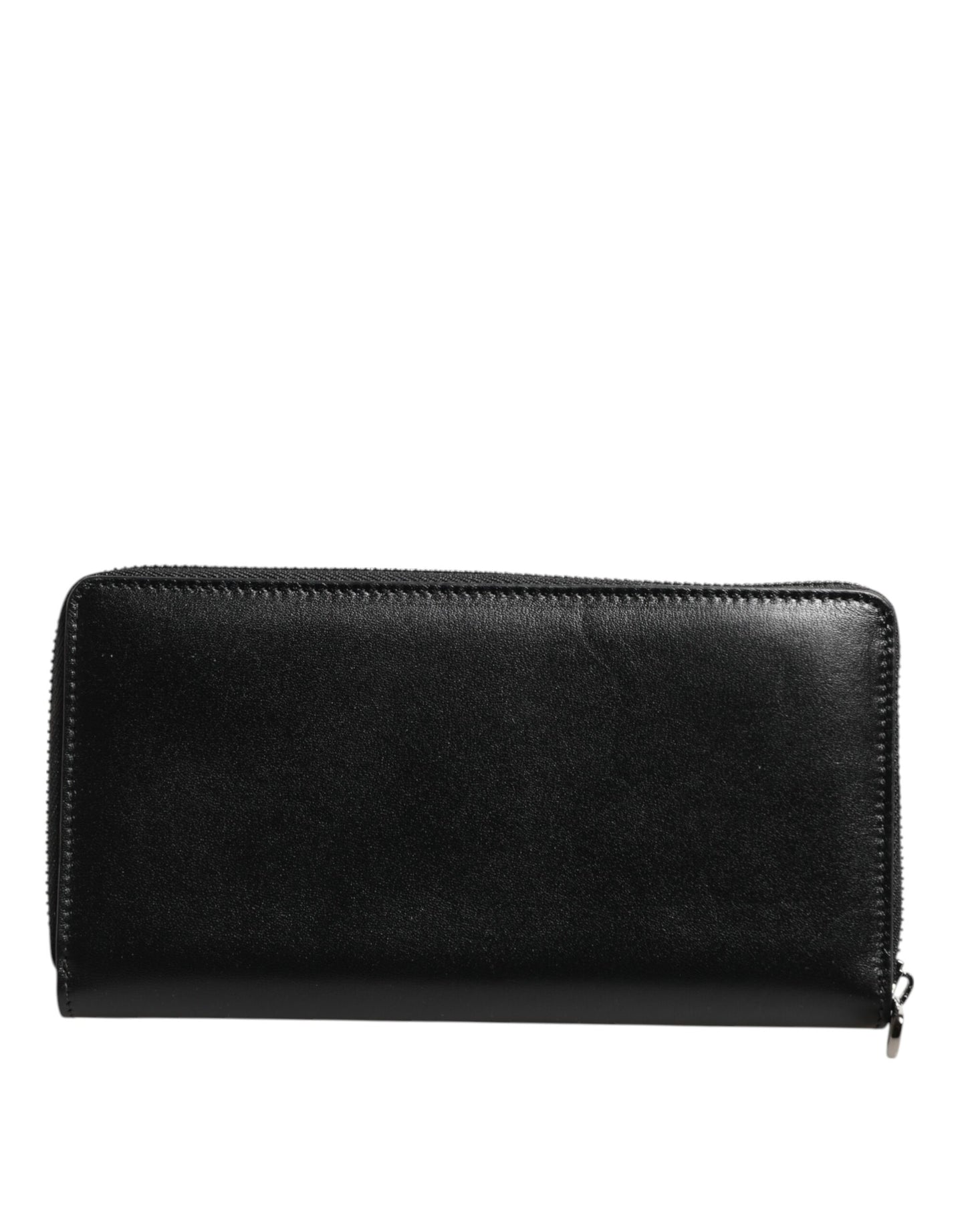 Black Leather DG Plaque Zip Around Continental Wallet