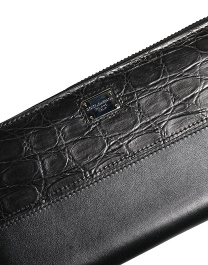 Black Leather DG Plaque Zip Around Continental Wallet