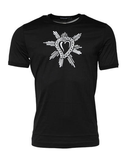 Black Sacred Heart Cotton Crew Neck T-shirt