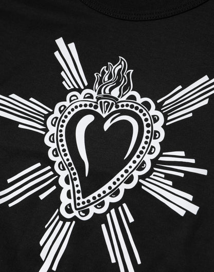 Black Sacred Heart Cotton Crew Neck T-shirt