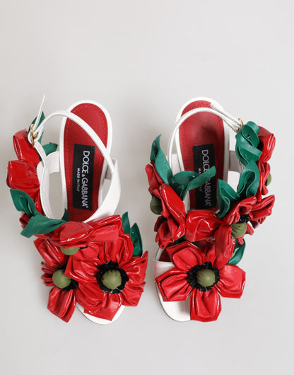 White Red Floral Detailing Sandals Shoes