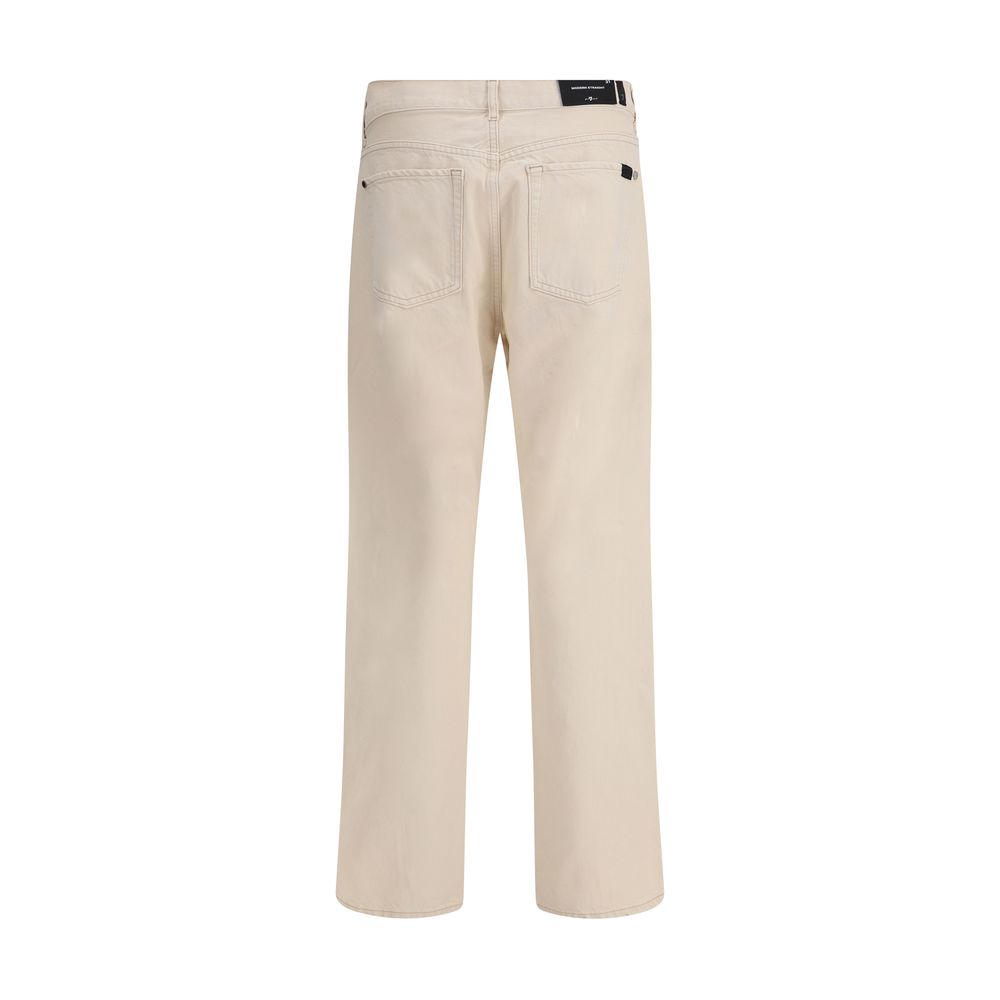 Beige Cotton Straight-Leg Jeans