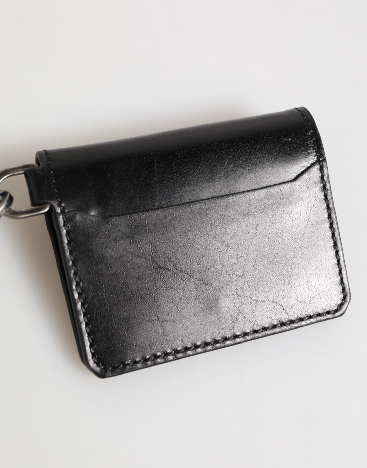 Wallet Black Leather Logo Embossed Key Chain Card Holder Wallet