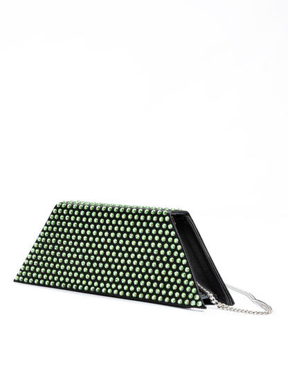 Mini Black Satin And Green Crystals Shoulder Bag