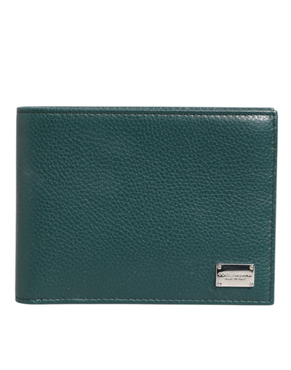 Green Leather DG Logo Plaque Bifold Men Card Holder Wallet