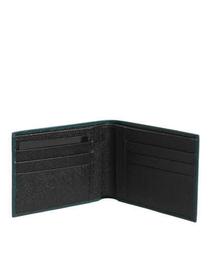Green Leather DG Logo Plaque Bifold Men Card Holder Wallet