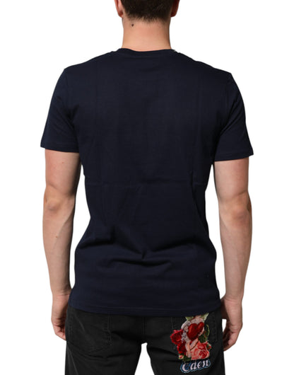Dark Blue Cotton DG Logo Print Men’s Top T-shirt