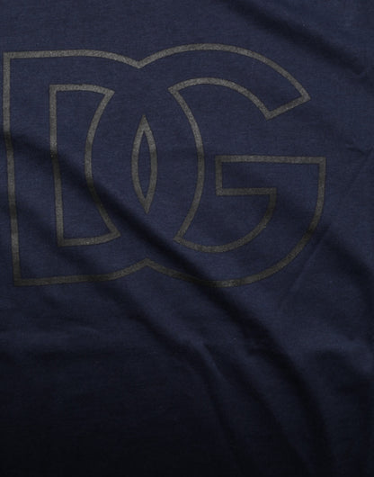 Dark Blue Cotton DG Logo Print Men’s Top T-shirt